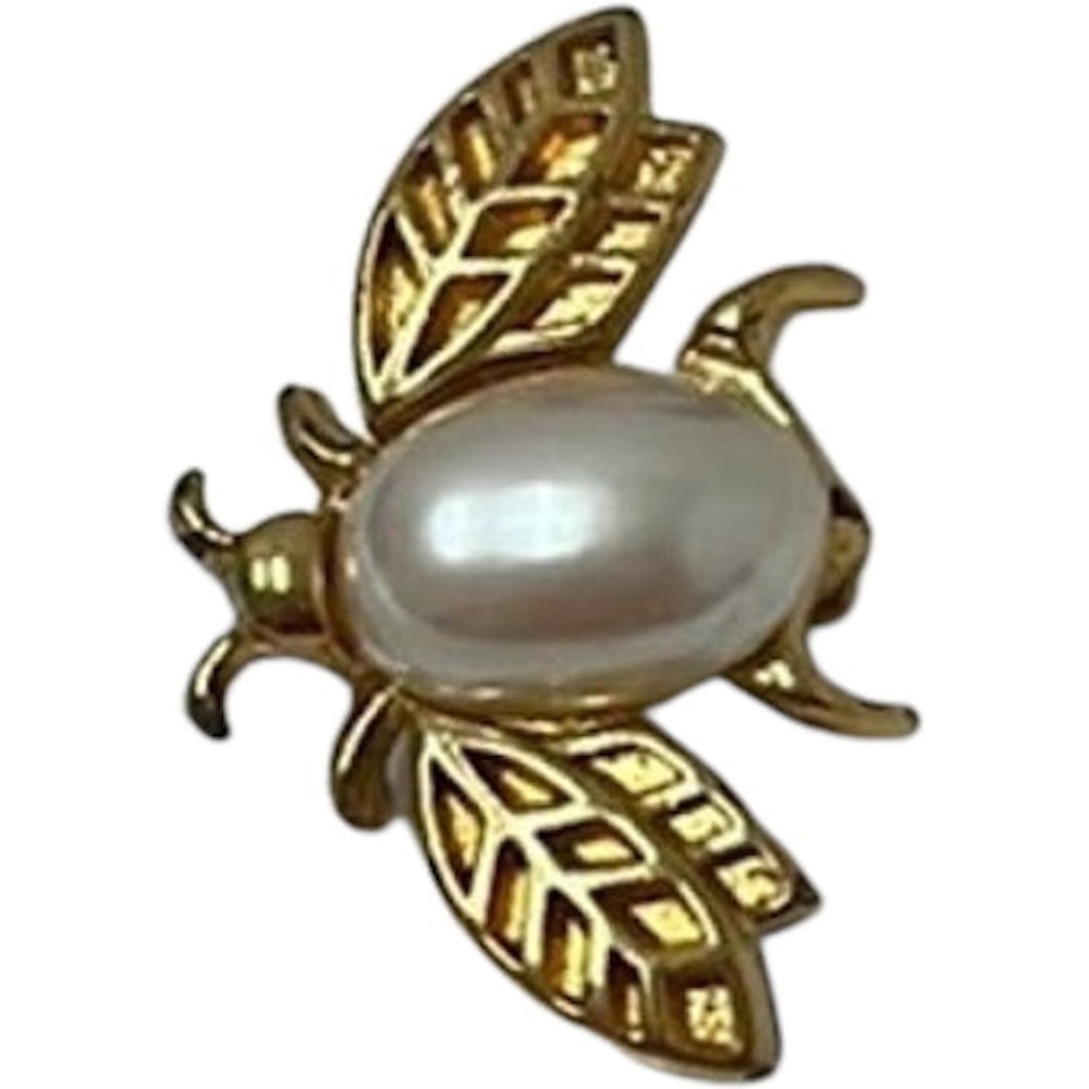 VINTAGE Marcella Faux Pearl and Gold-tone Bumblebee Brooch